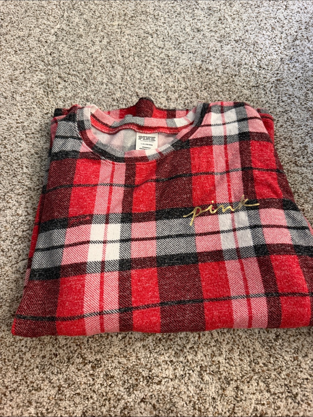 PINK Victoria's Secret Red, Pink and Black Plaid Kids Pajama Top